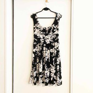 Black & White Floral A-Line Scoop Neck Dress | George